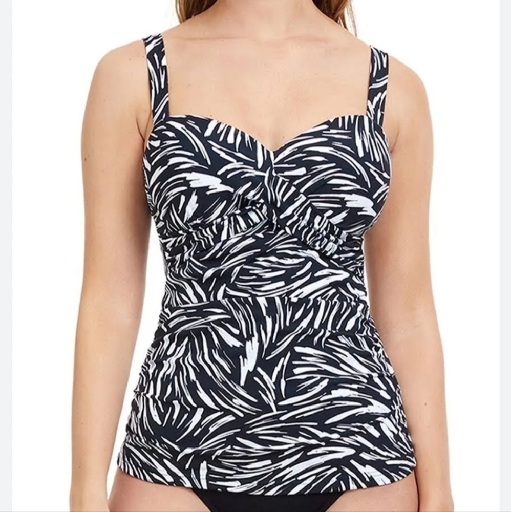PROFILE by Gottez 36D Black & White Underwire Tankini Top - Picture 3 of 4